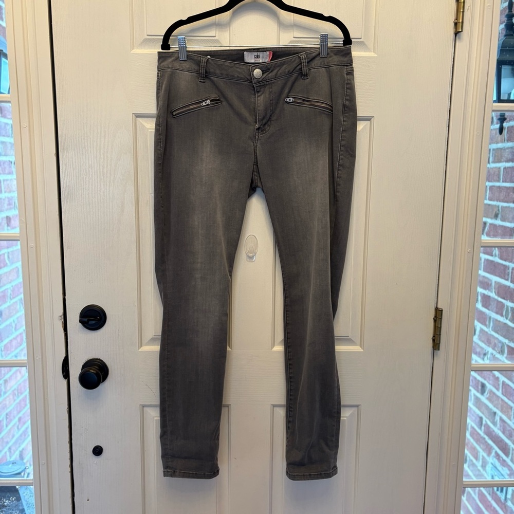 Cabi style#5167 gray zipper skinny jeans size 14